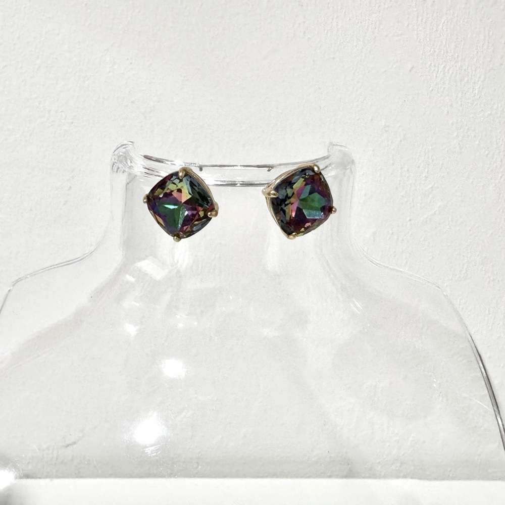 Kate Spade Large Black AB Cushion Cut Earrings